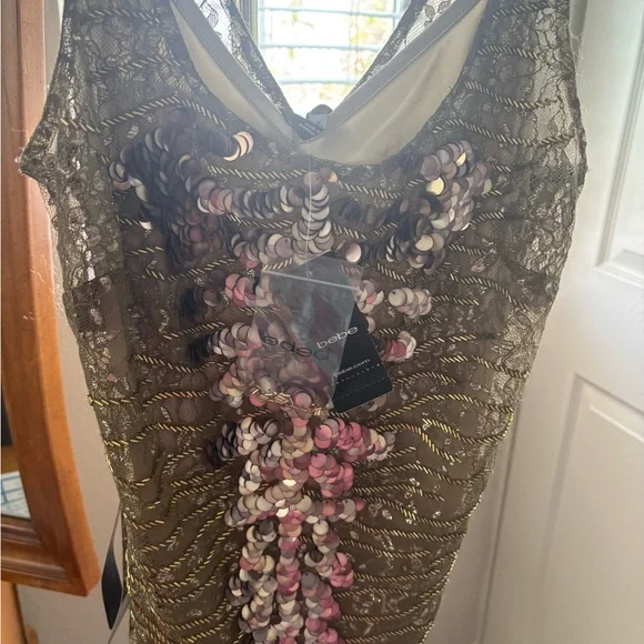 Bebe Gray Sleeveless V-Neck Bodycon Dress - Picture 4 of 4